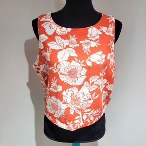 Old Navy Women's Floral Linen Blend Sleeveless Top Large Orange White Summer